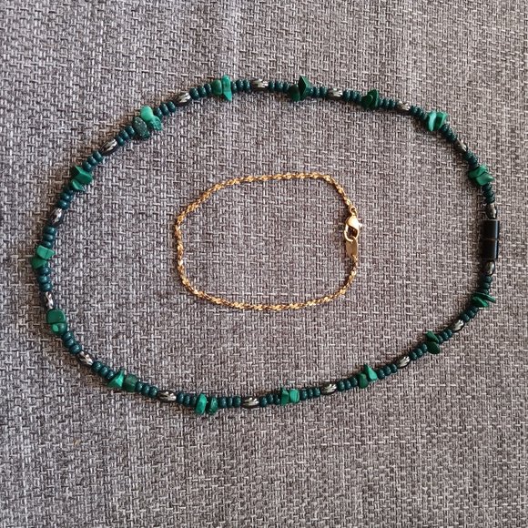 Jasper & Hematite Stone Necklace (FREE GIFT - 90 Gold Bracelet!) - Picture 5 of 9